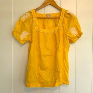JCREW yellow embroidered flower blouse
